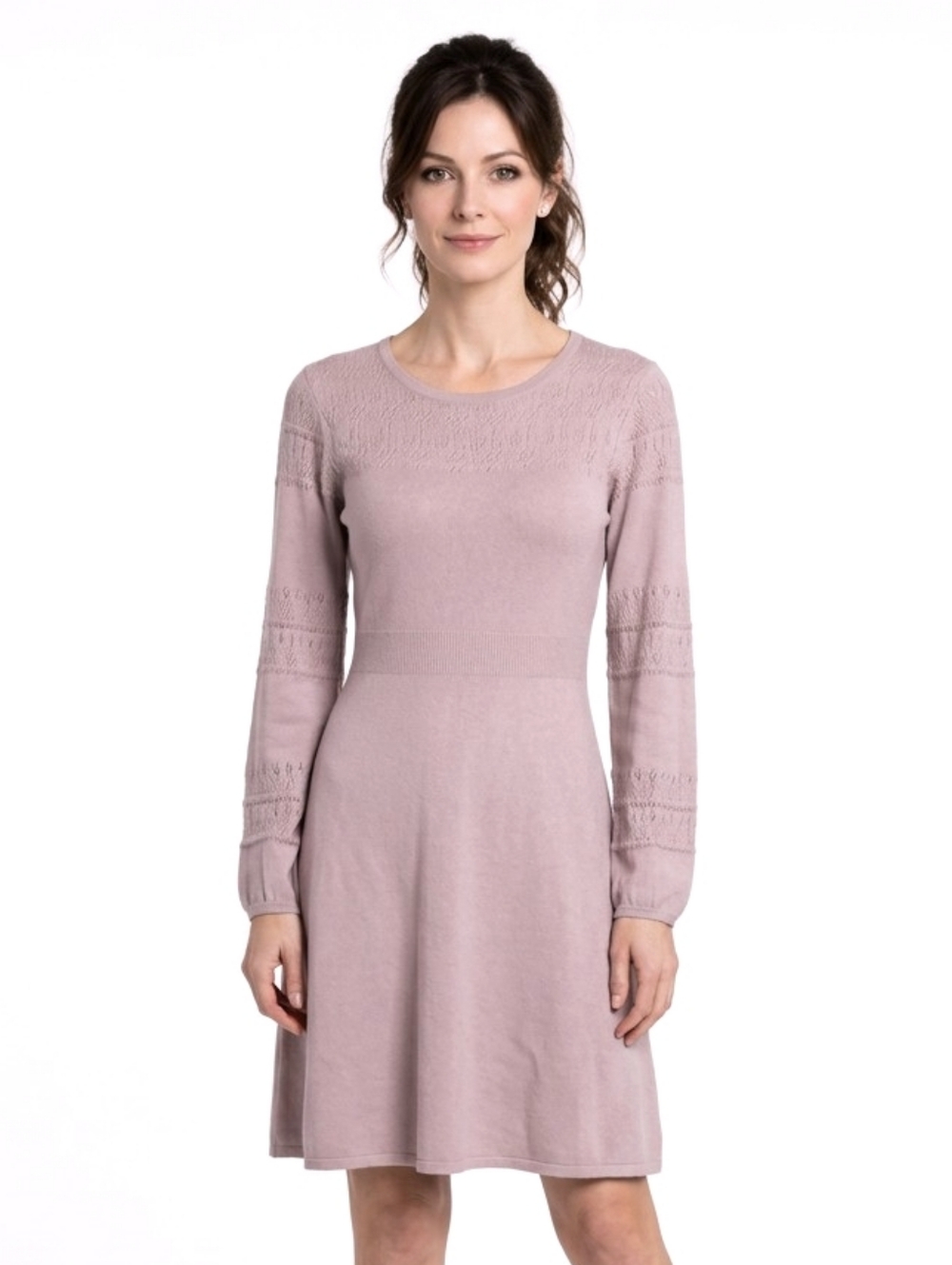 Vintage Dressbarn Blush Long Sleeve Fit And Flare Knit Sweater Dress Size S